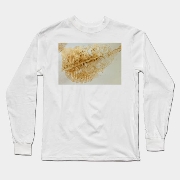 Skeleton Leaf Print in Gold Long Sleeve T-Shirt by Alchemia